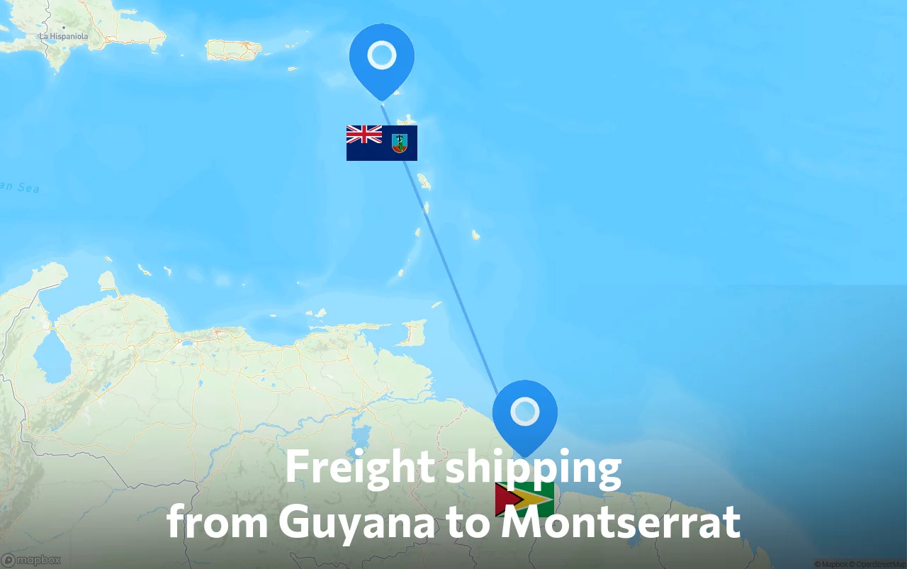 Shipping route from Guyana to Montserrat