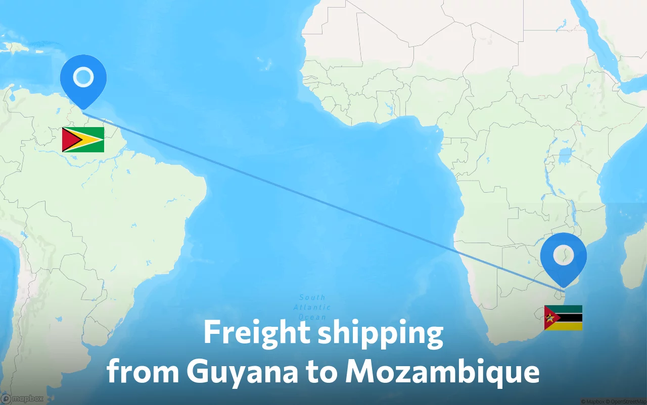 Shipping route from Guyana to Mozambique