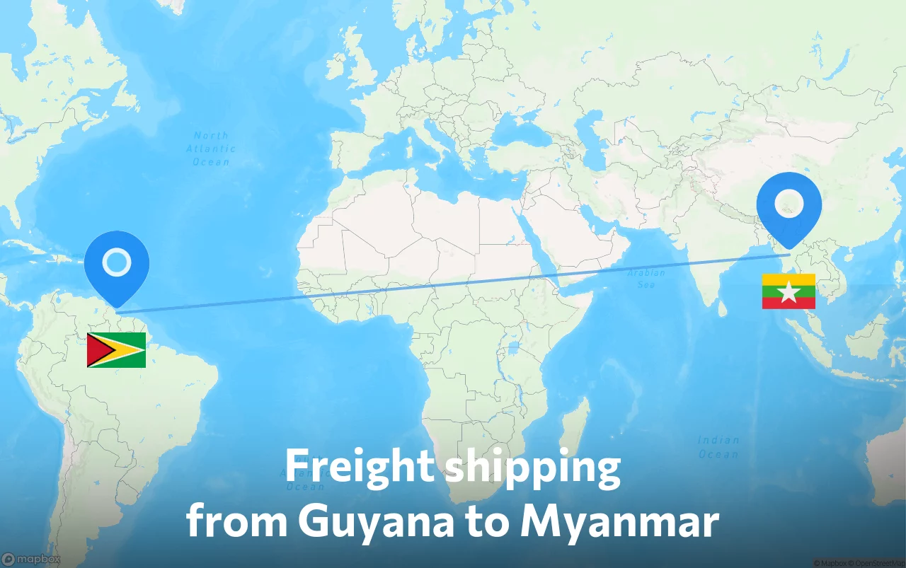 Shipping route from Guyana to Myanmar