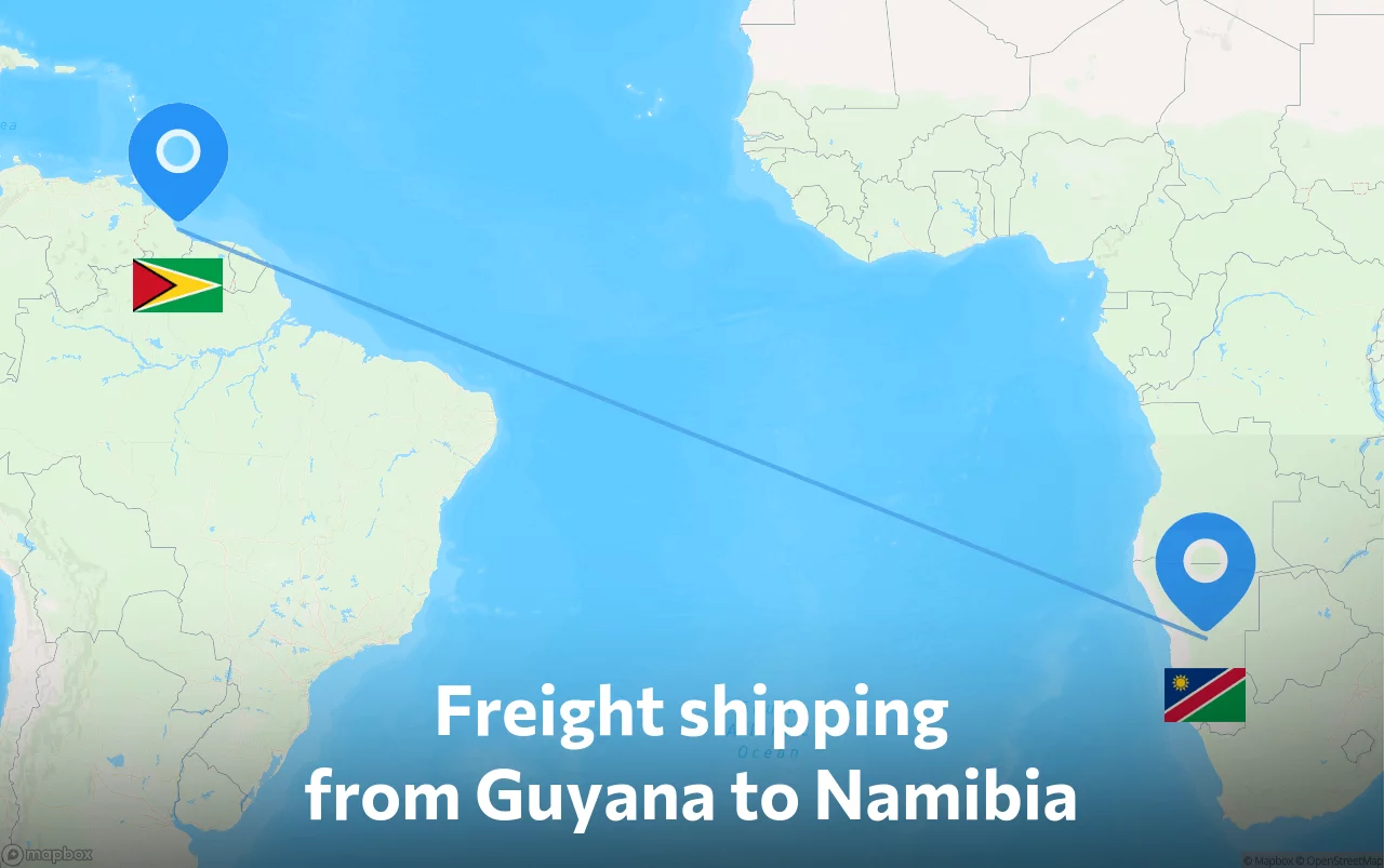 Shipping route from Guyana to Namibia
