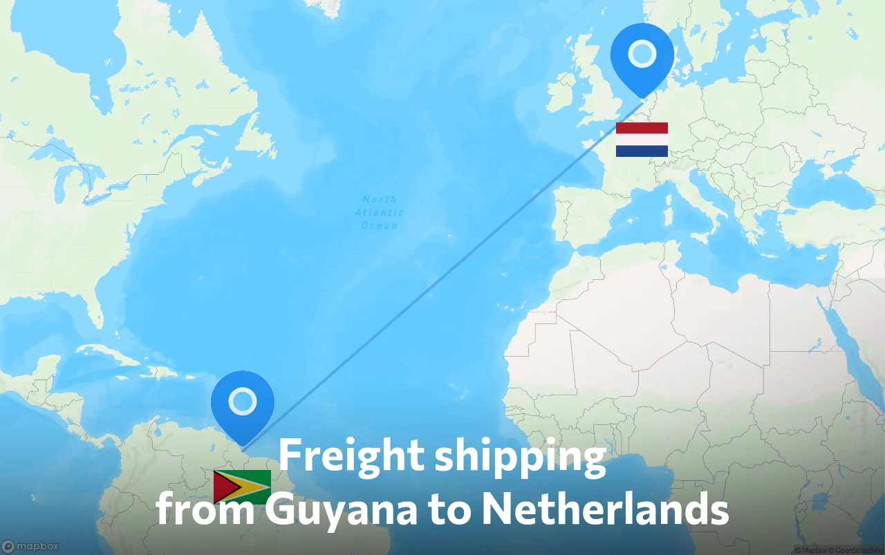Shipping route from Guyana to Netherlands