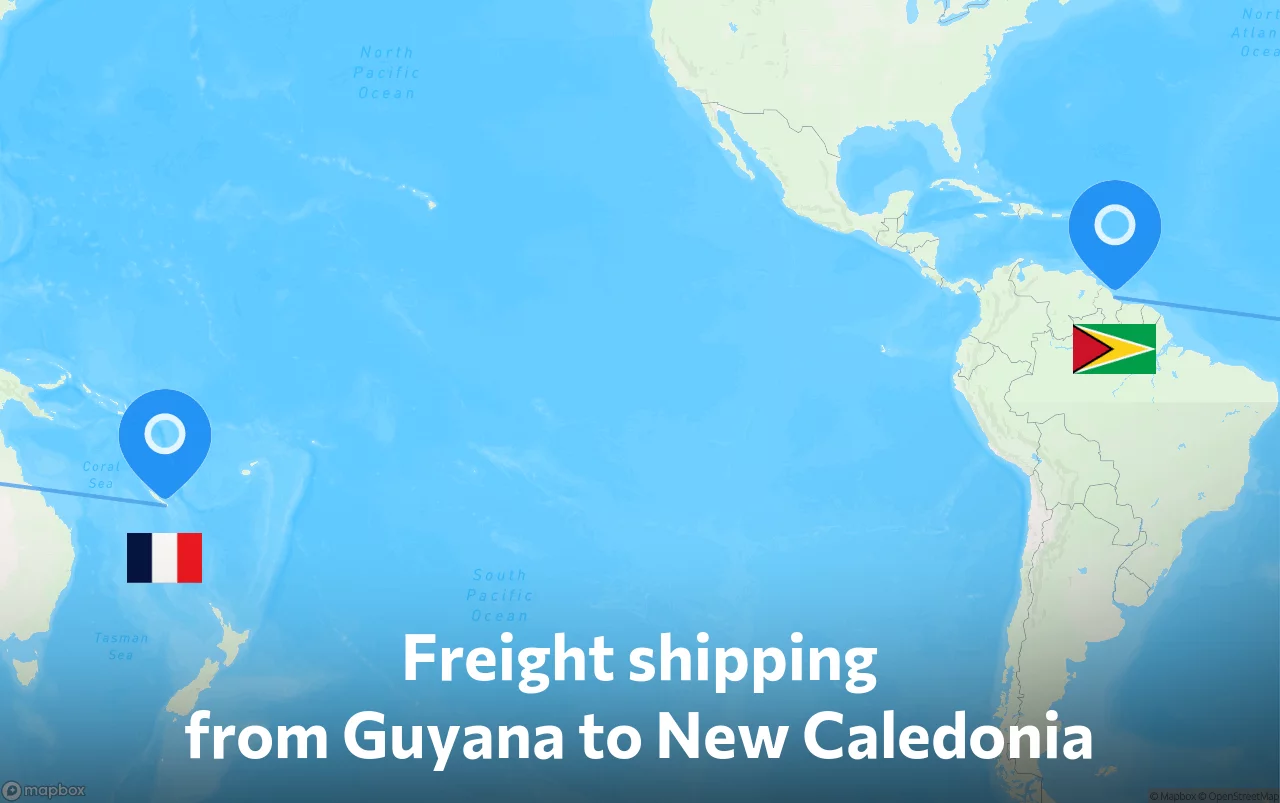 Shipping route from Guyana to New Caledonia