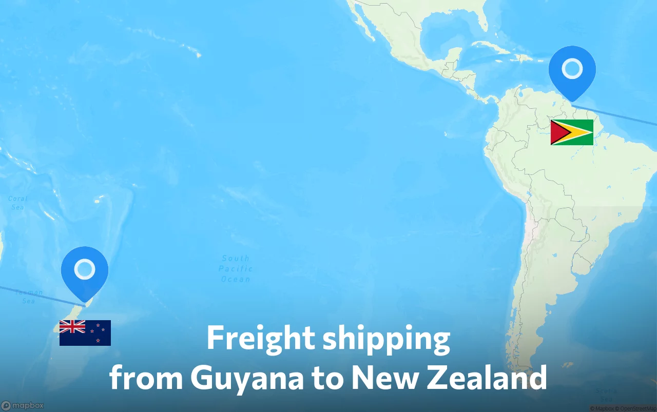 Shipping route from Guyana to New Zealand
