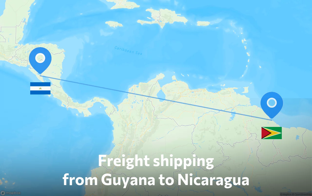Shipping route from Guyana to Nicaragua