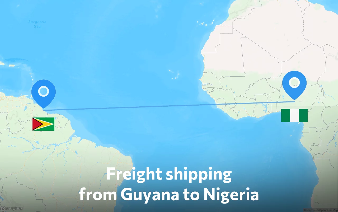 Shipping route from Guyana to Nigeria