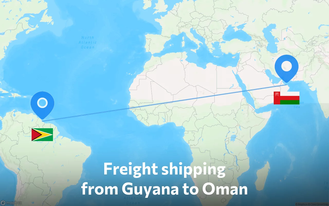 Shipping route from Guyana to Oman