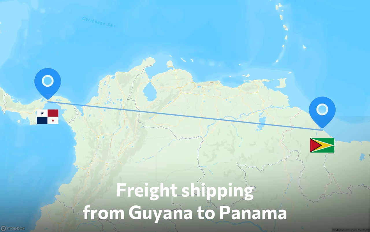Shipping route from Guyana to Panama