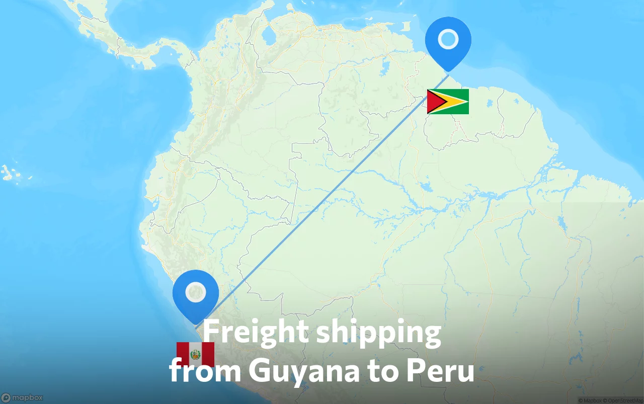 Shipping route from Guyana to Peru