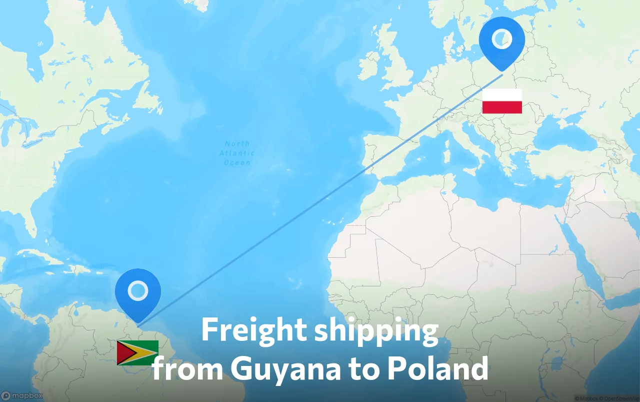 Shipping route from Guyana to Poland