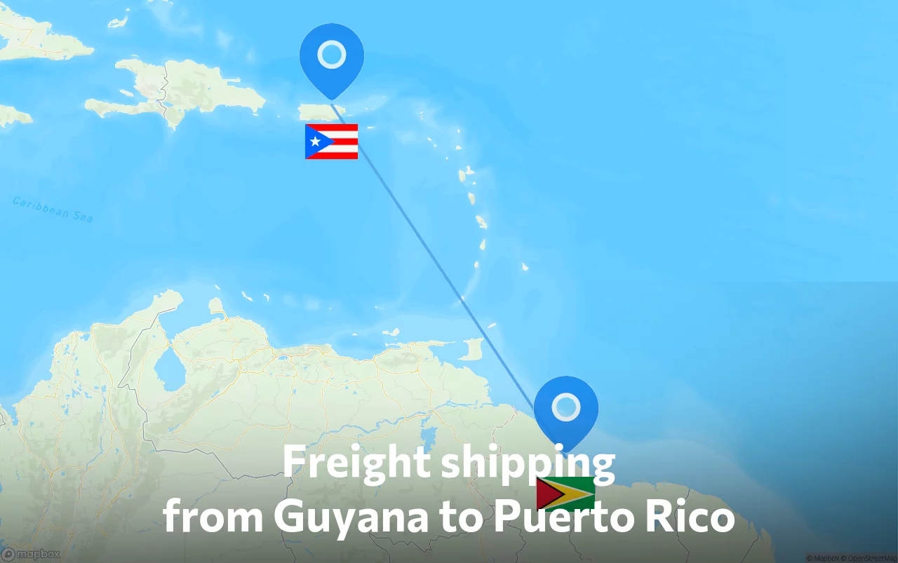 Shipping route from Guyana to Puerto Rico