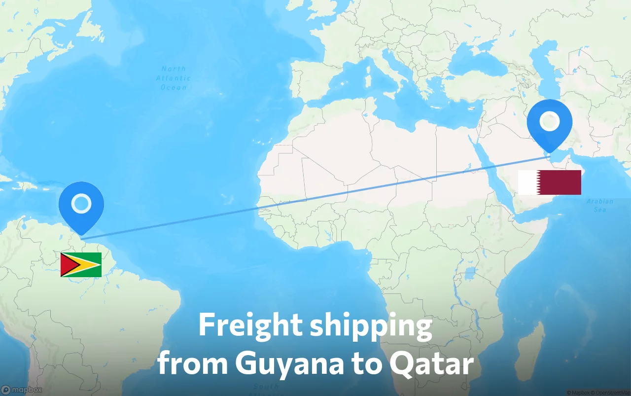 Shipping route from Guyana to Qatar