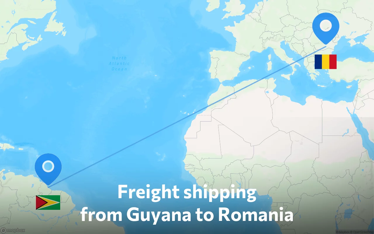 Shipping route from Guyana to Romania