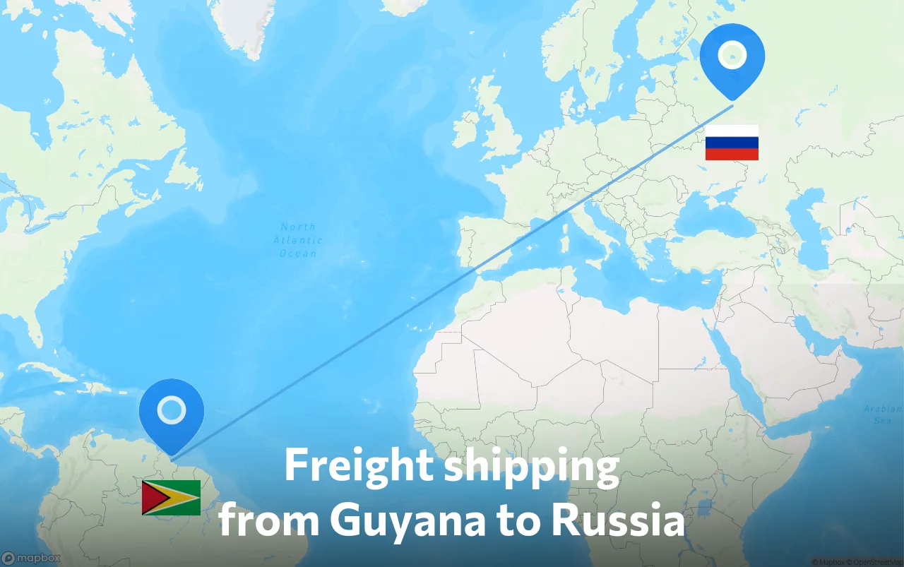 Shipping route from Guyana to Russia