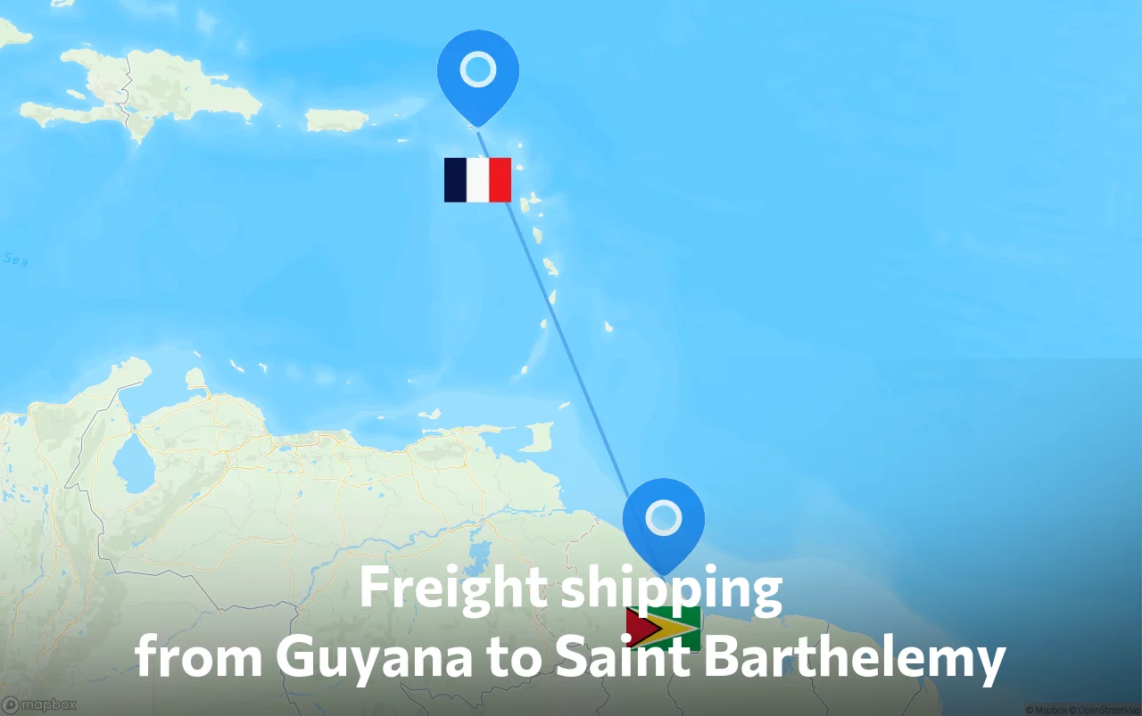 Shipping route from Guyana to Saint Barthelemy