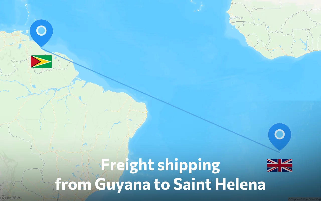Shipping route from Guyana to Saint Helena
