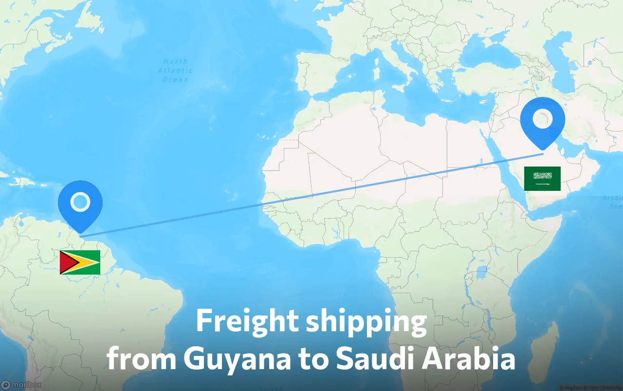 Shipping route from Guyana to Saudi Arabia