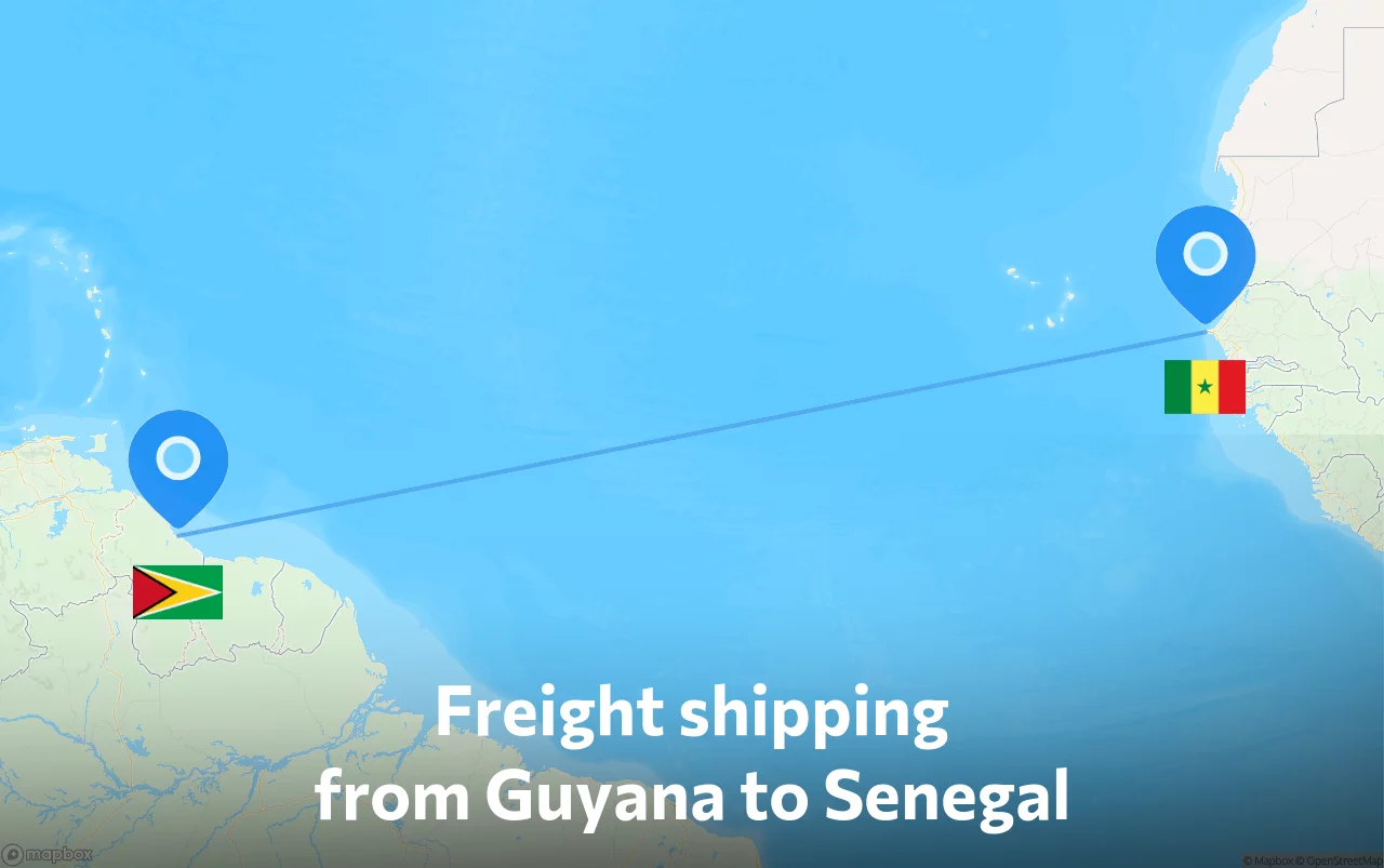 Shipping route from Guyana to Senegal