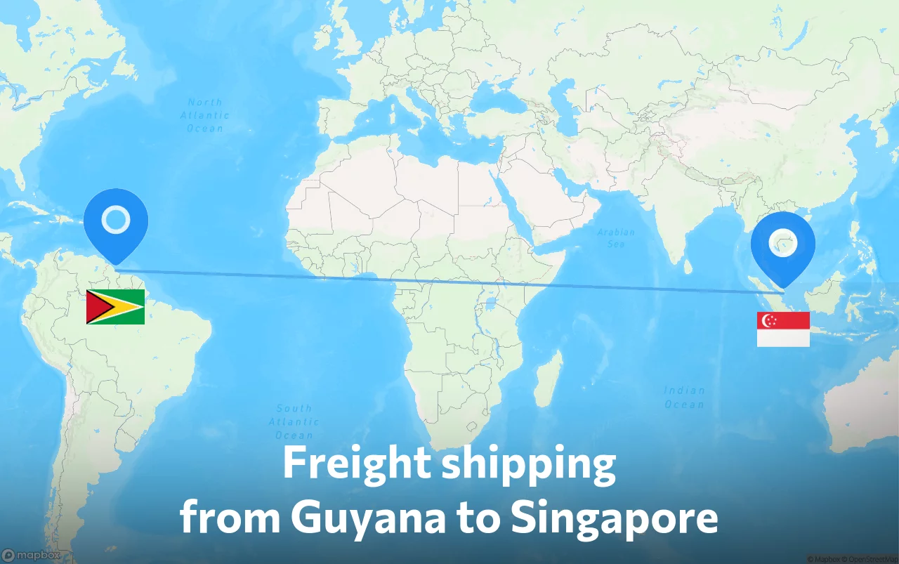 Shipping route from Guyana to Singapore