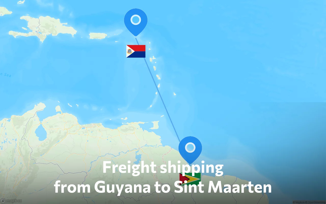 Shipping route from Guyana to Sint Maarten