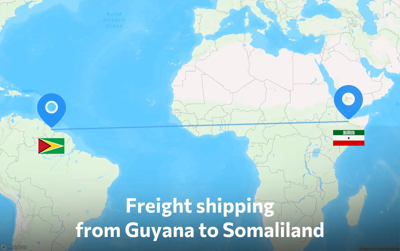 Shipping route from Guyana to Somaliland