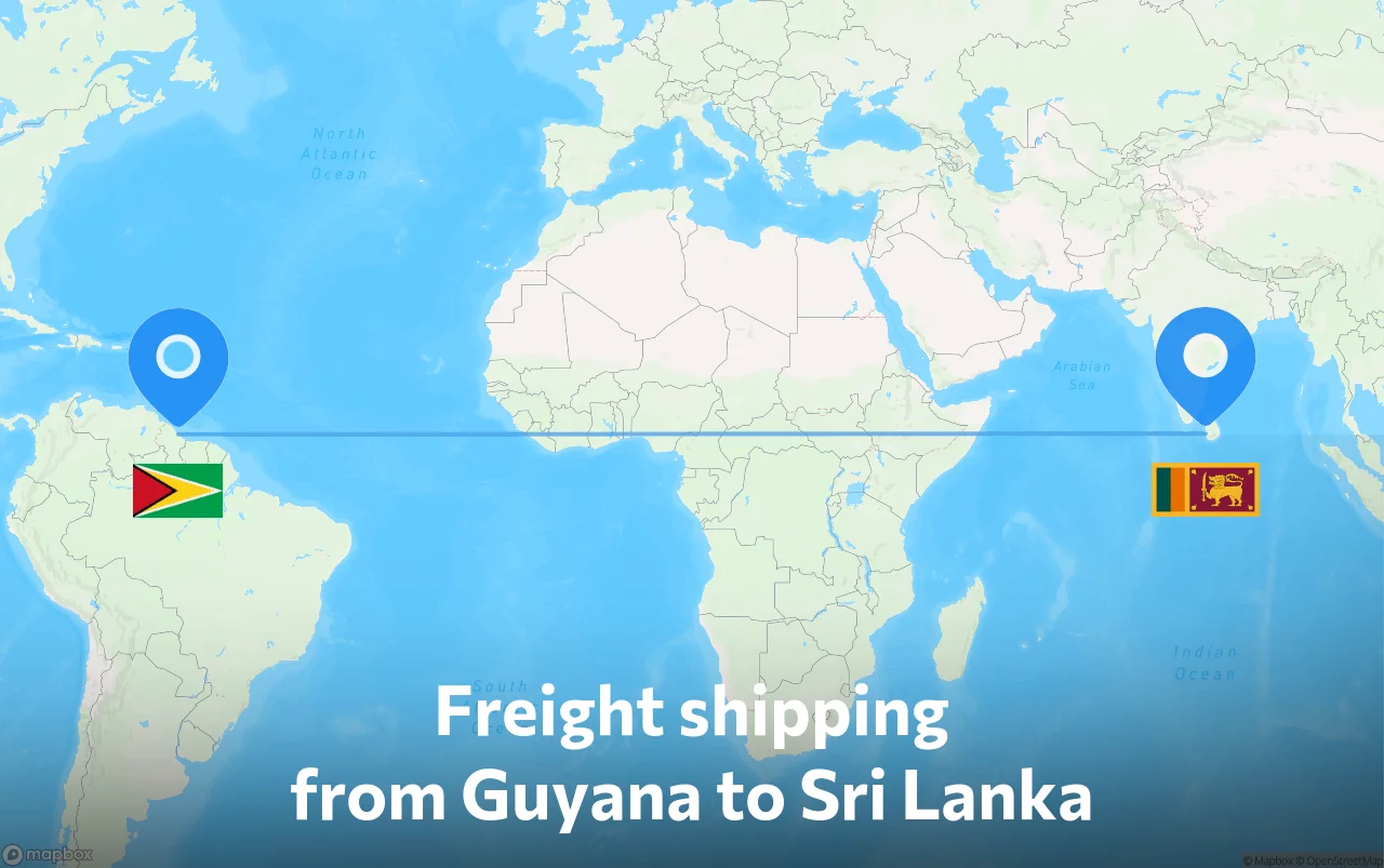 Shipping route from Guyana to Sri Lanka