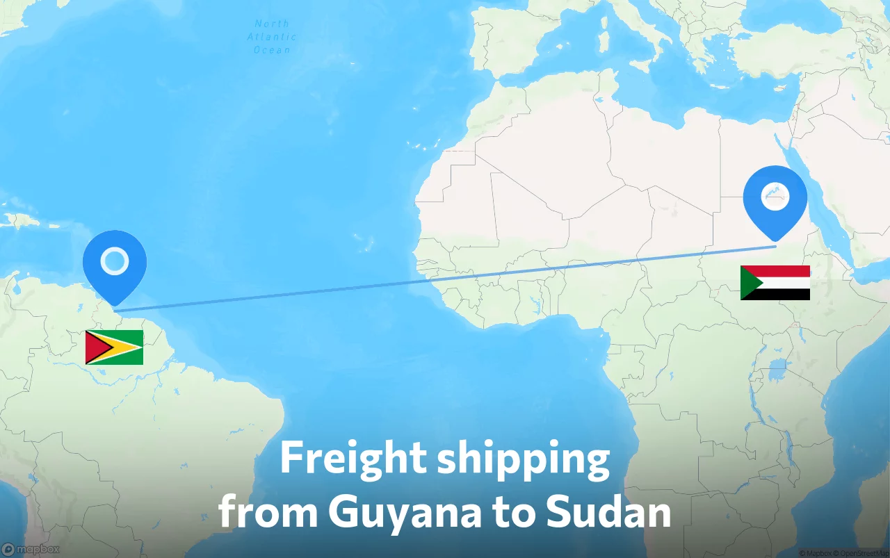 Shipping route from Guyana to Sudan