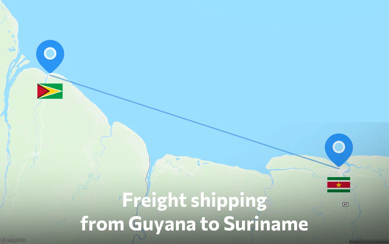 Shipping route from Guyana to Suriname