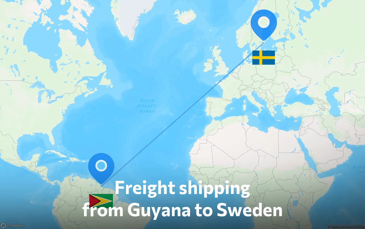 Shipping route from Guyana to Sweden