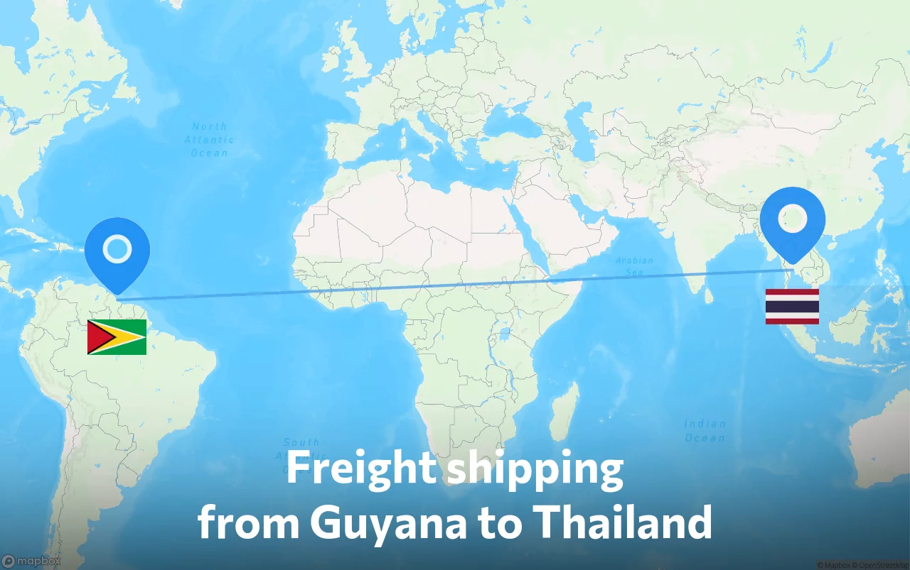 Shipping route from Guyana to Thailand
