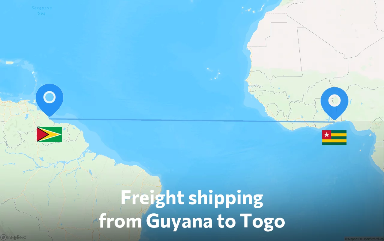 Shipping route from Guyana to Togo