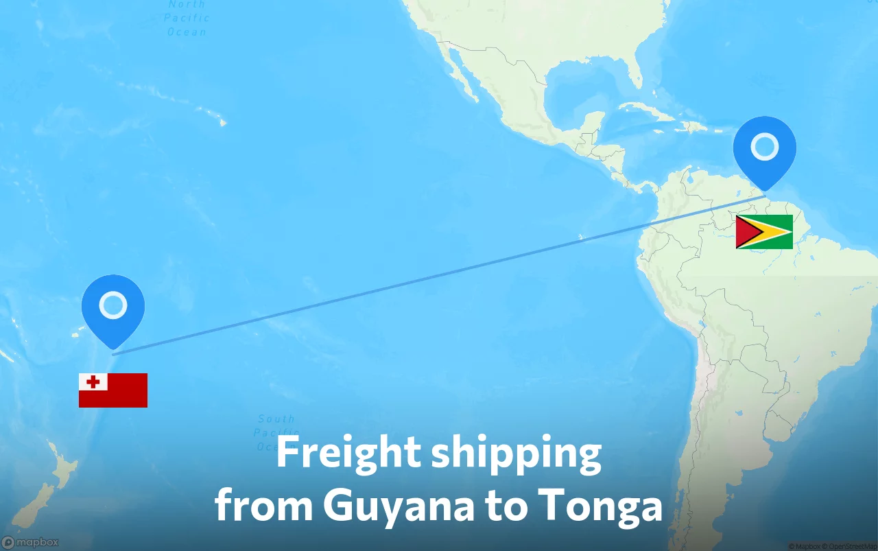 Shipping route from Guyana to Tonga