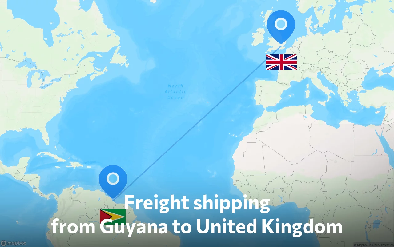 Shipping route from Guyana to United Kingdom