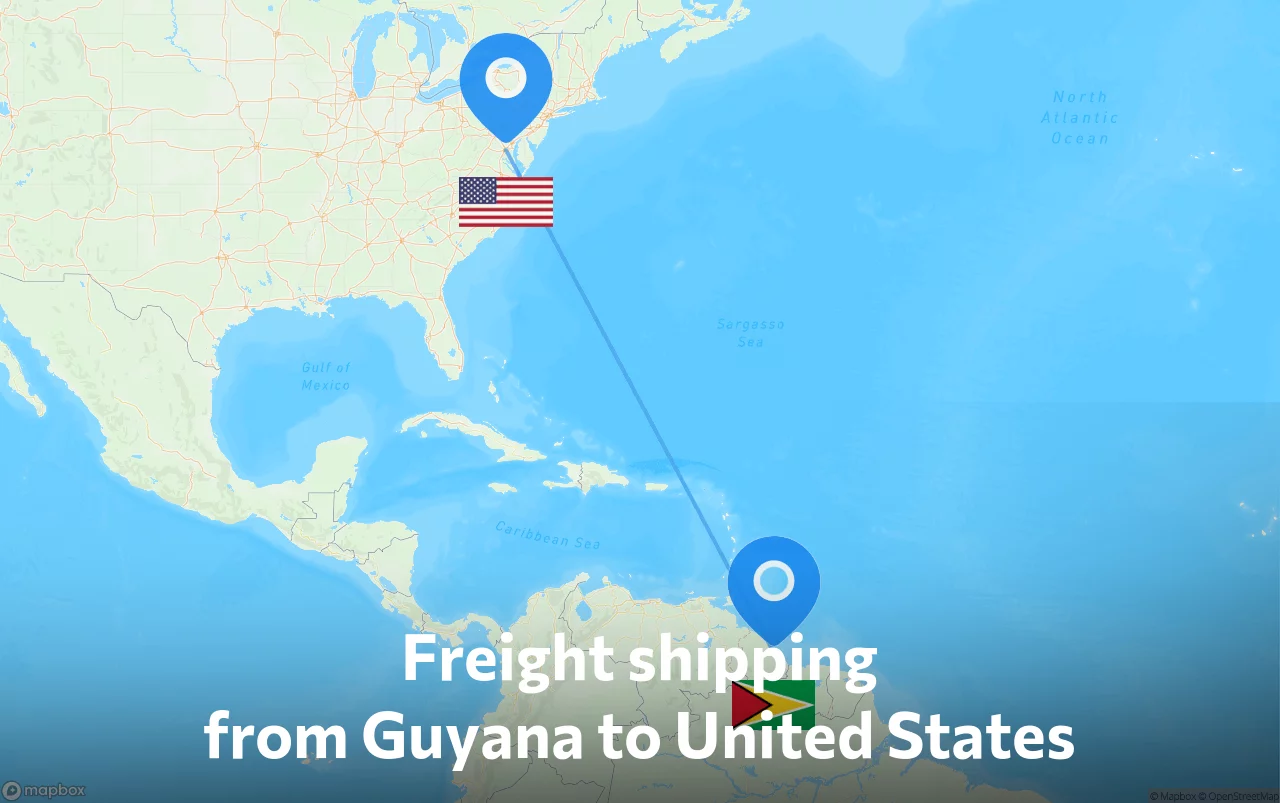 Shipping route from Guyana to United States