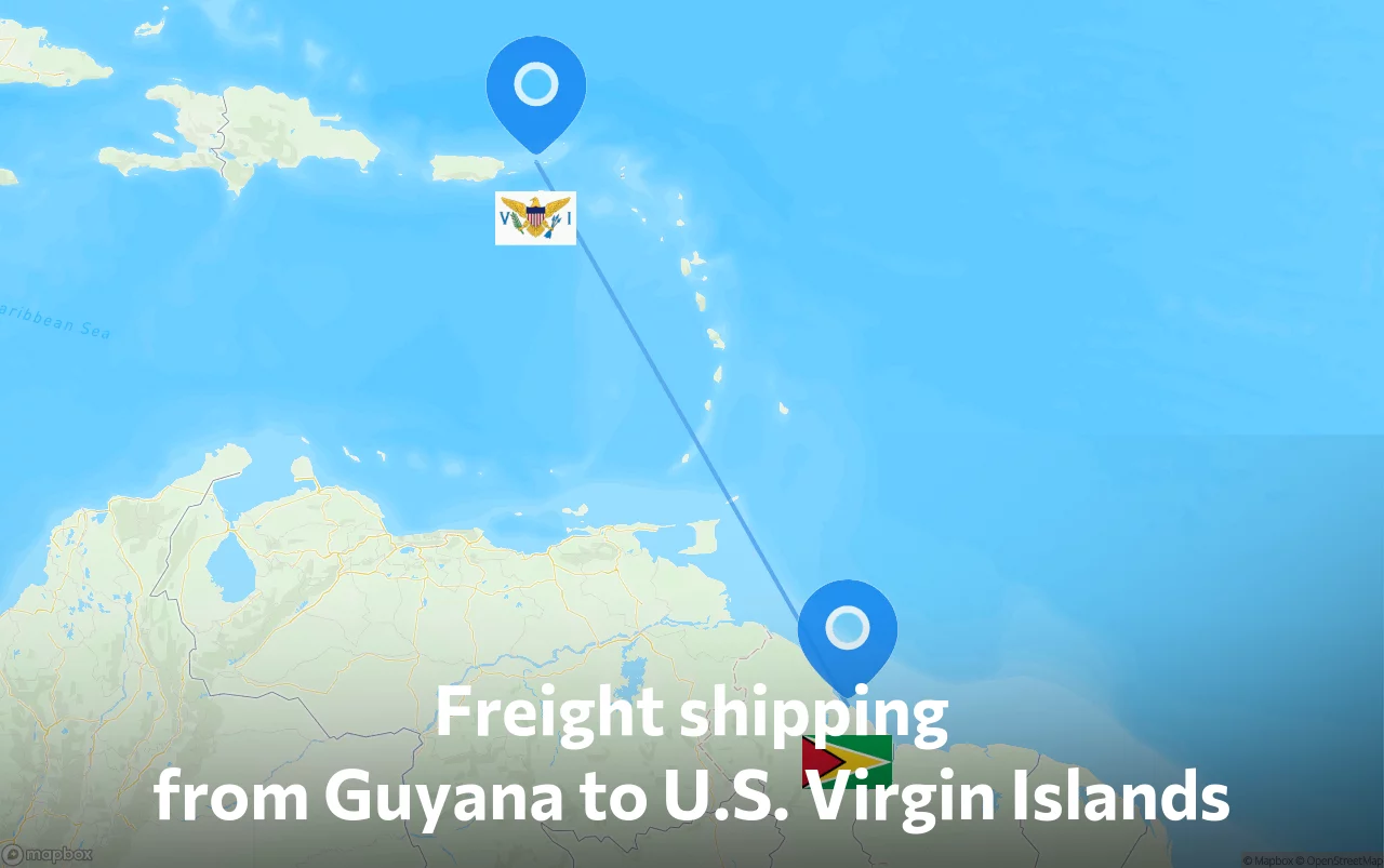 Shipping route from Guyana to U.S. Virgin Islands