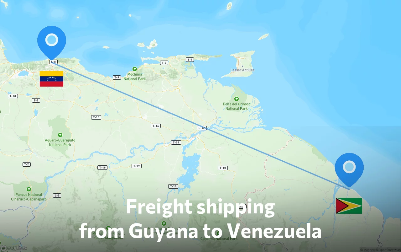 Shipping route from Guyana to Venezuela