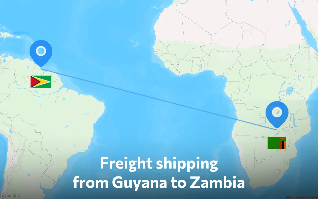 Shipping route from Guyana to Zambia