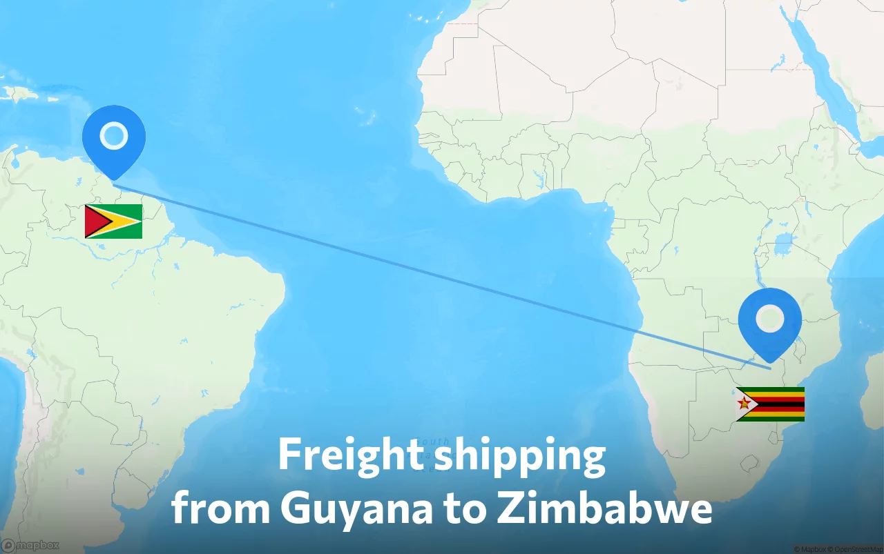 Shipping route from Guyana to Zimbabwe
