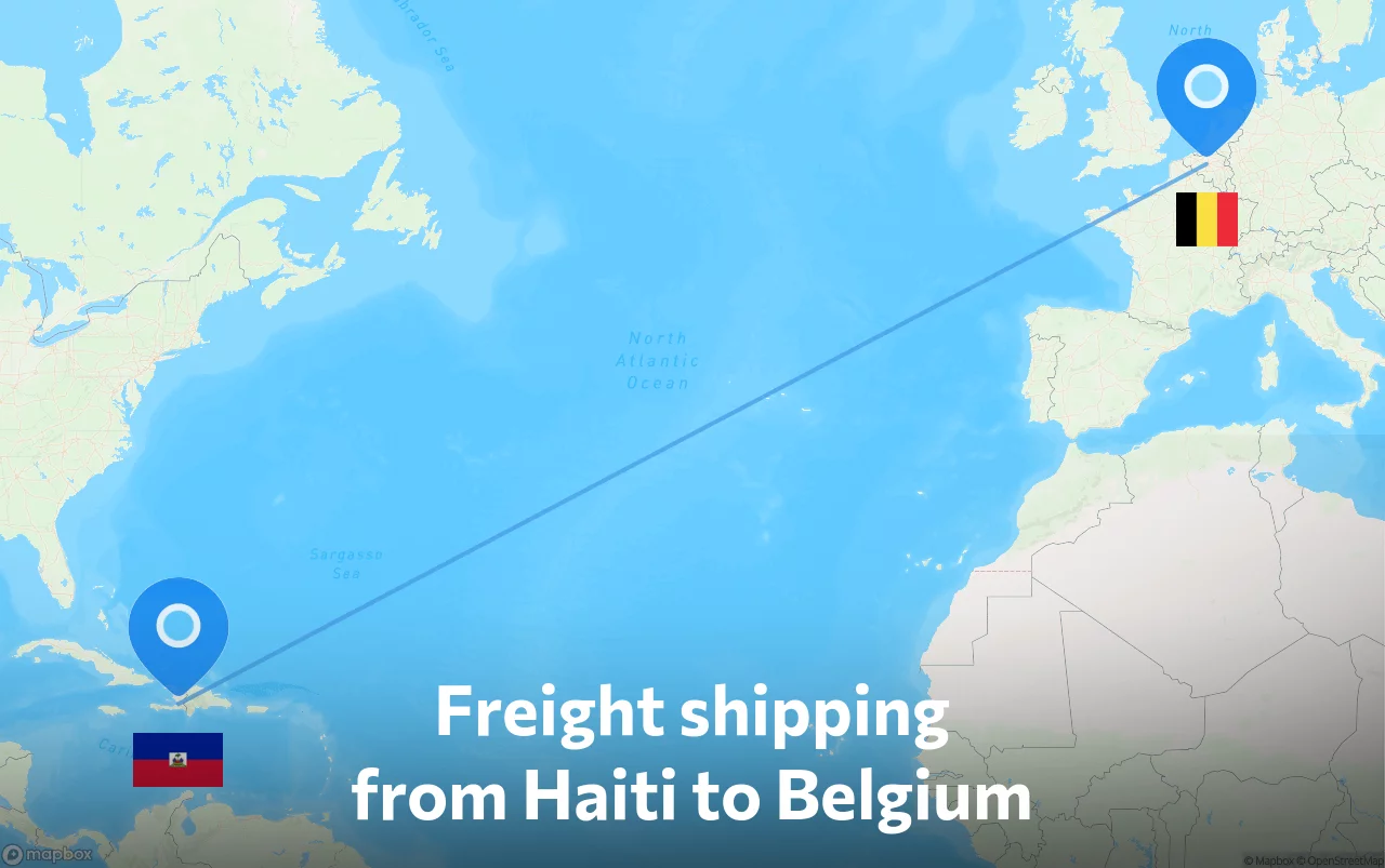 Shipping route from Haiti to Belgium