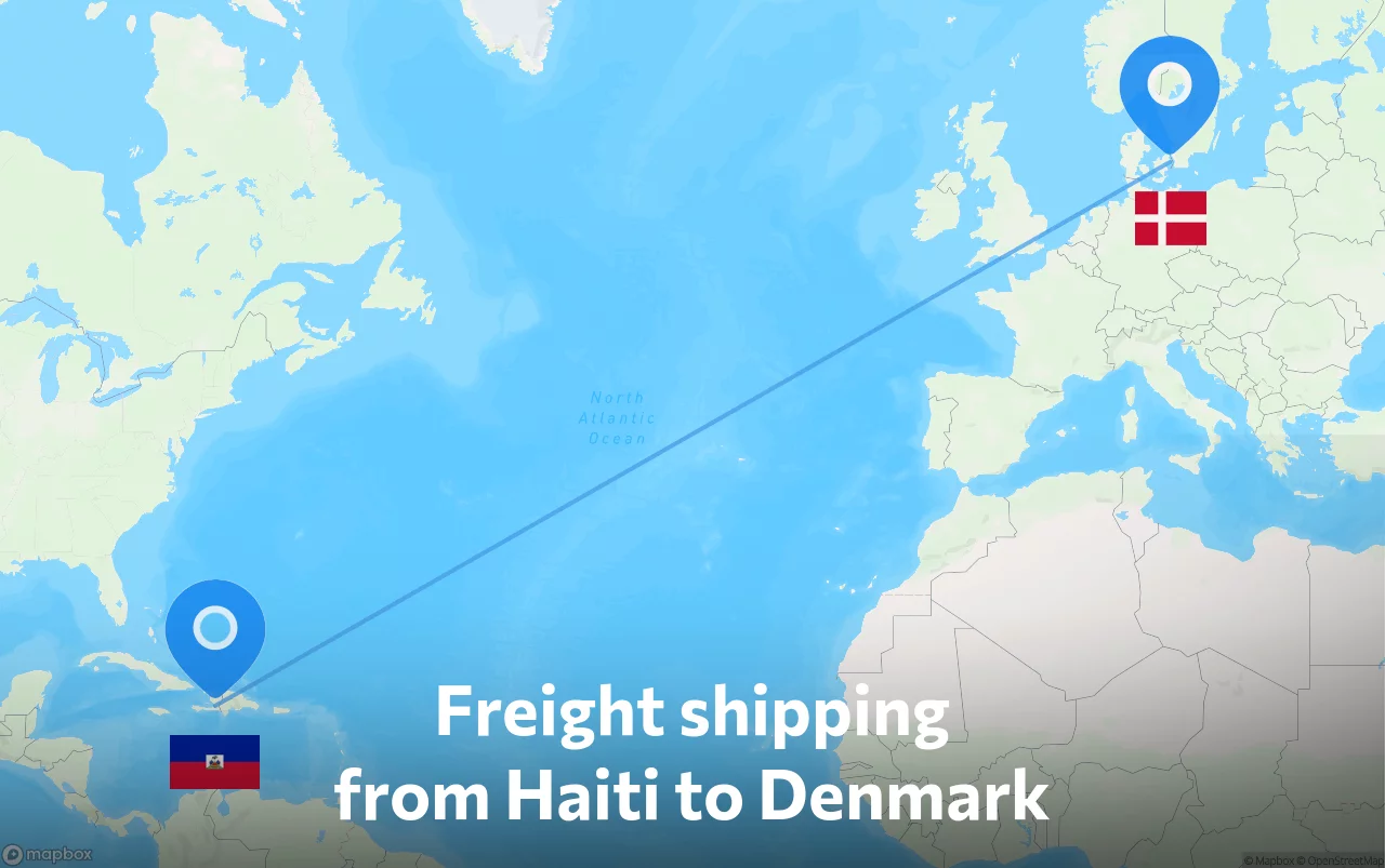 Shipping route from Haiti to Denmark