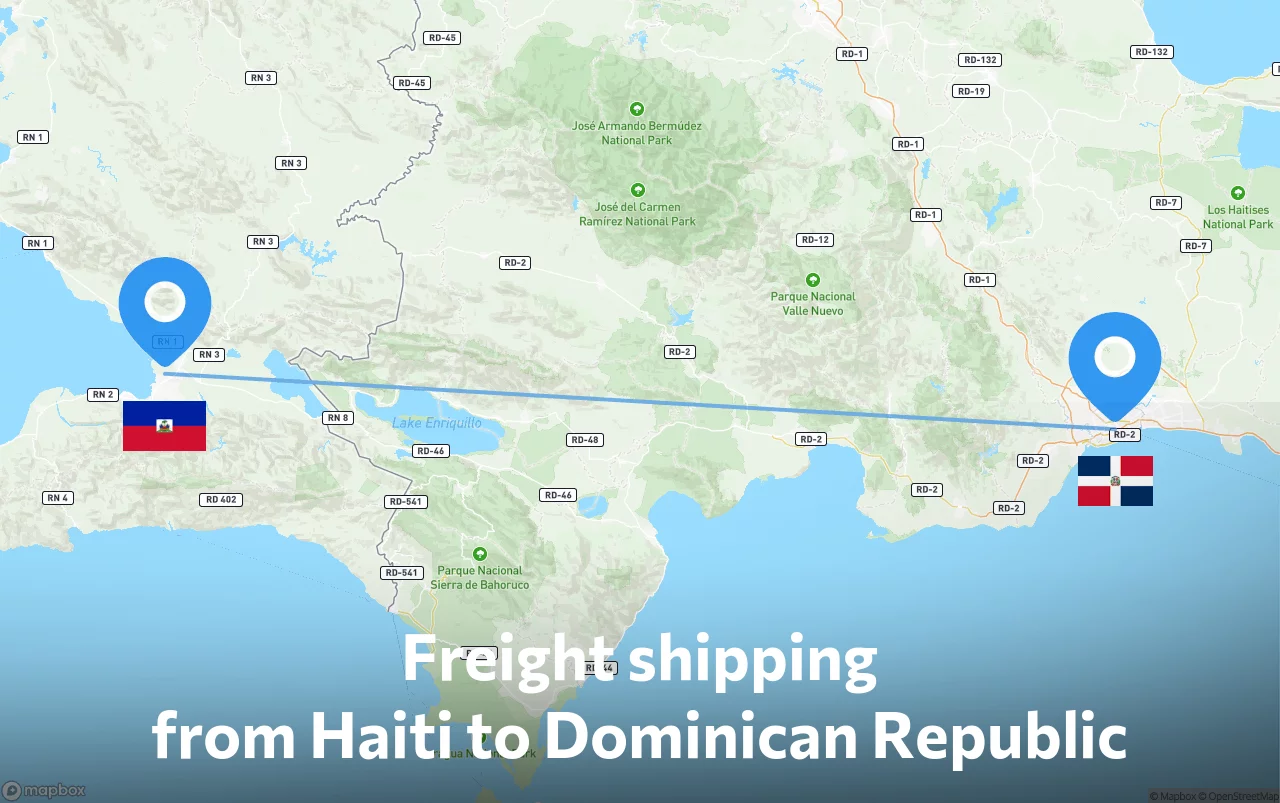 Shipping route from Haiti to Dominican Republic