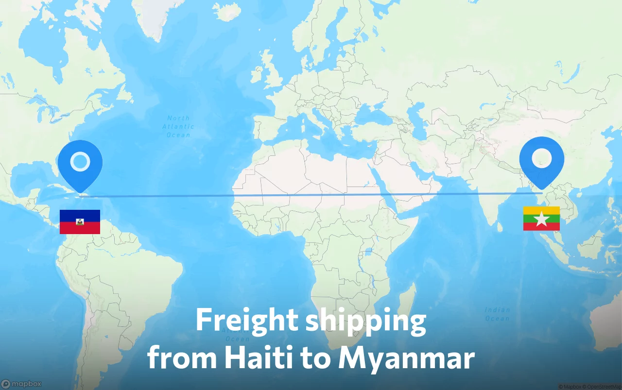Shipping route from Haiti to Myanmar