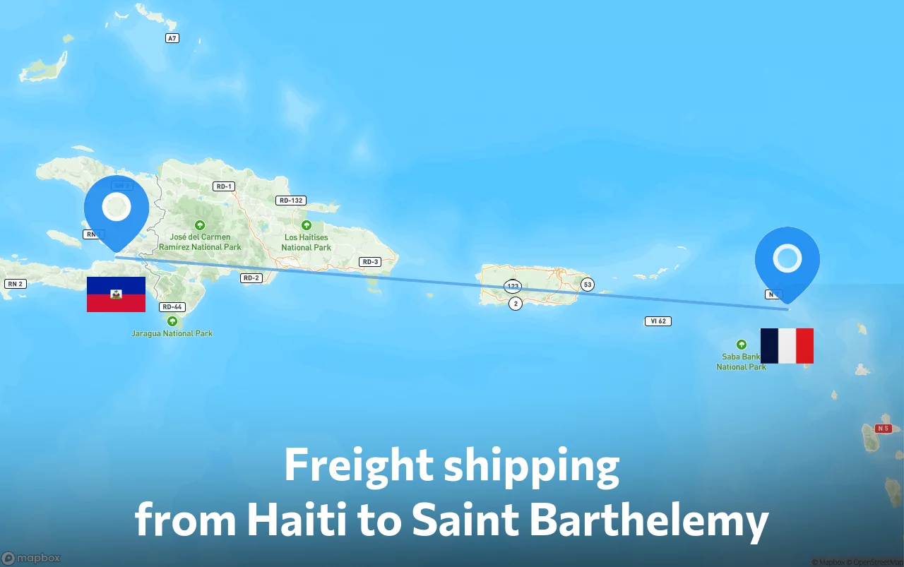 Shipping route from Haiti to Saint Barthelemy