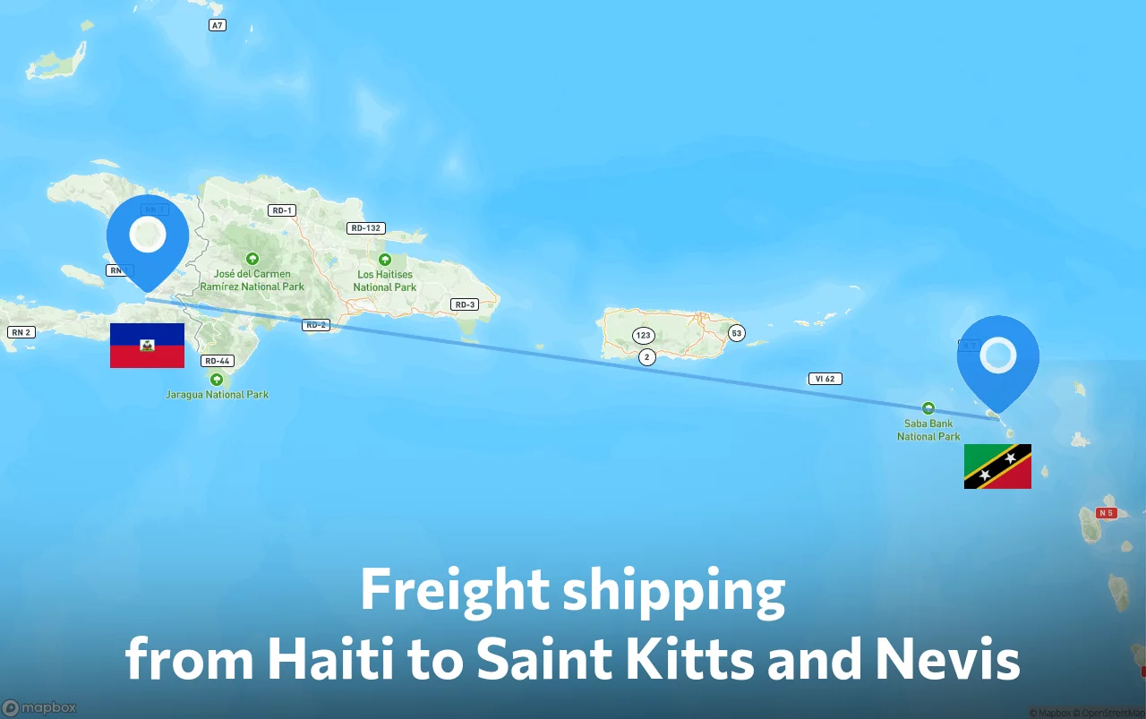 Shipping route from Haiti to Saint Kitts and Nevis
