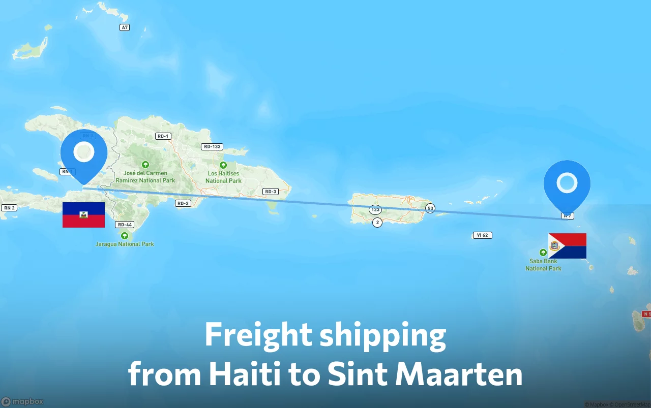 Shipping route from Haiti to Sint Maarten