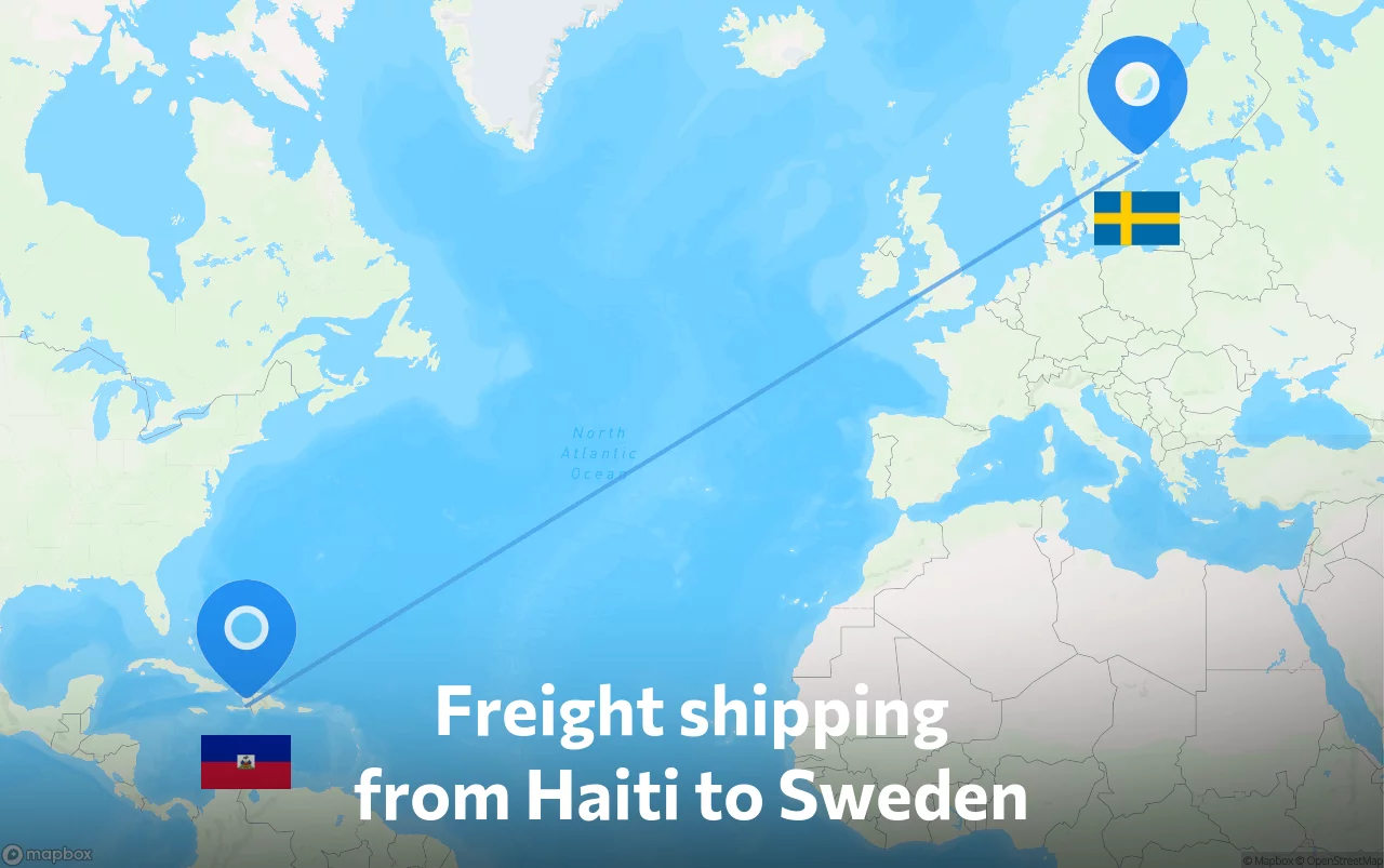 Shipping route from Haiti to Sweden