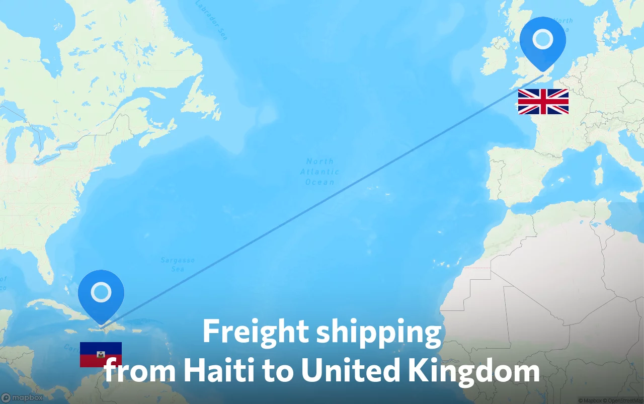 Shipping route from Haiti to United Kingdom