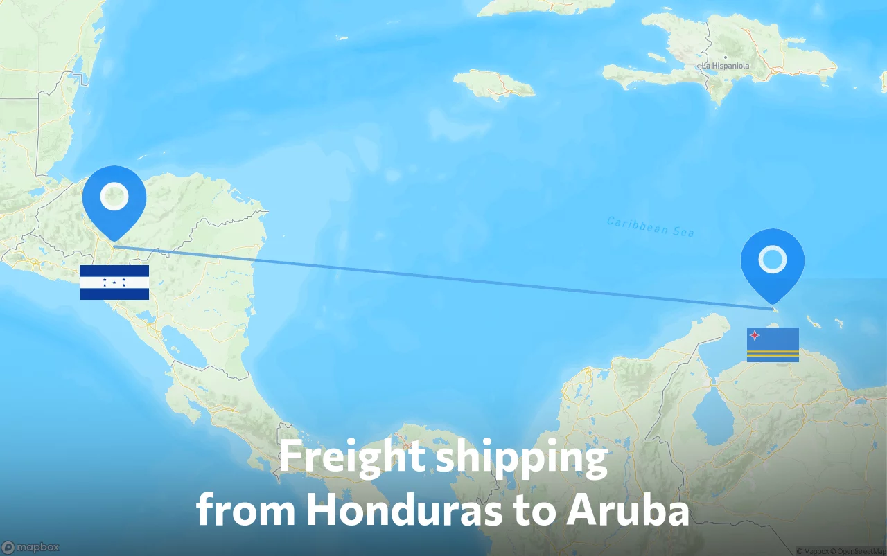 Shipping route from Honduras to Aruba