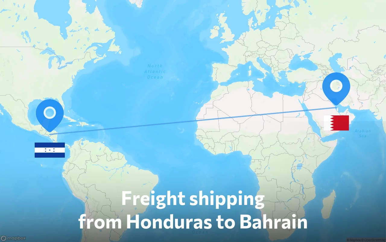 Shipping route from Honduras to Bahrain