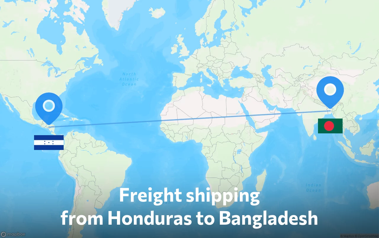 Shipping route from Honduras to Bangladesh