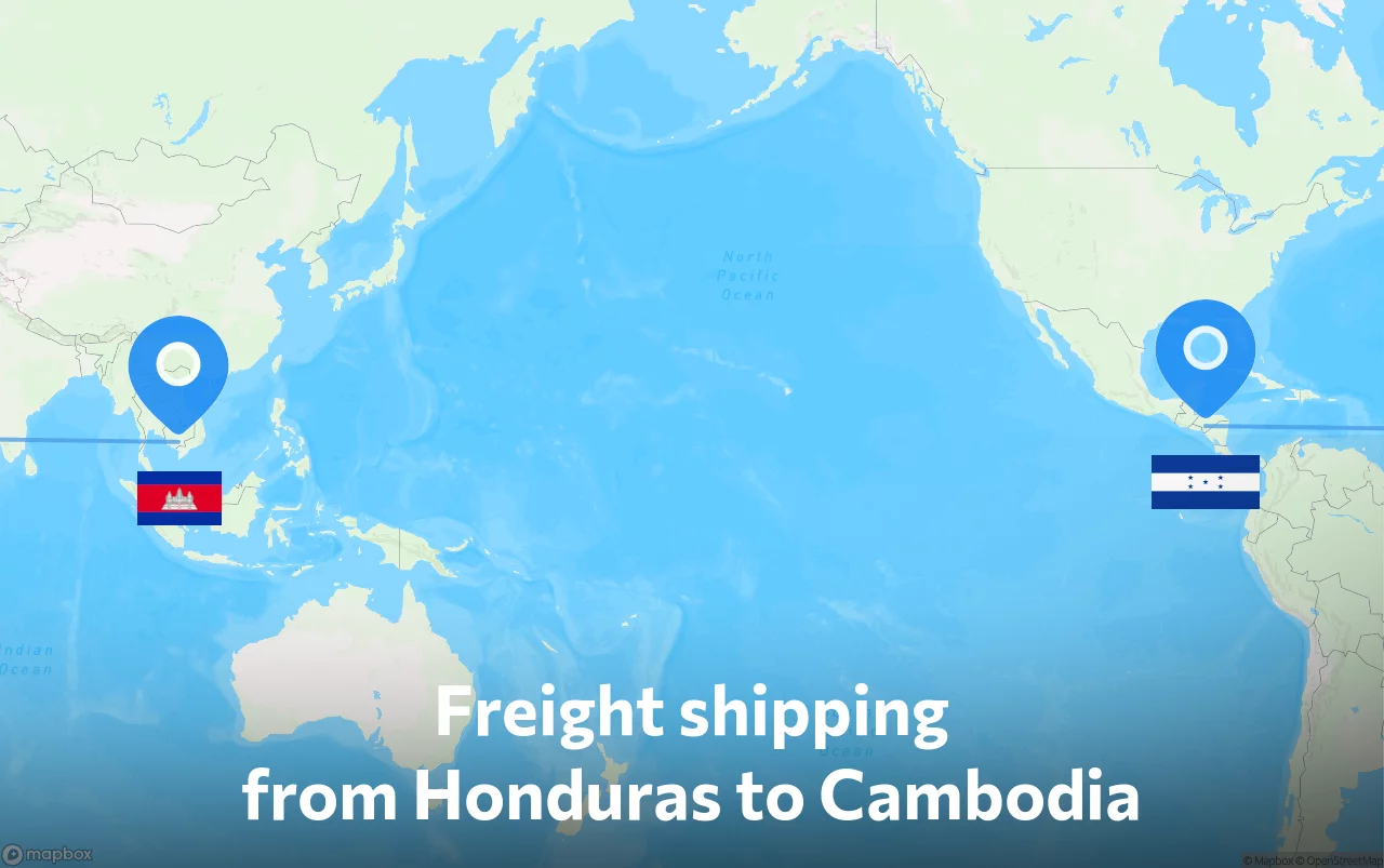 Shipping route from Honduras to Cambodia